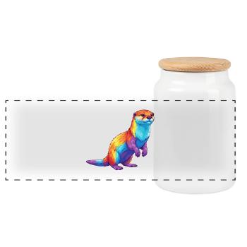 Buntes Otter-Regenbogen-Pop-Art-Aquarell - Panorama Keksdose mit Holzdeckel - Weiß - Vorne