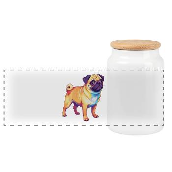 Colorful Pug Dog Rainbow Pop Art Watercolor - Panoramic Cookie Jar with Wooden Lid - white - Front