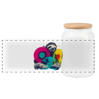 Paresseux avec disques vinyles, pop art amateur de musique - Boîte à biscuits avec couvercle en bois - blanc - Devant