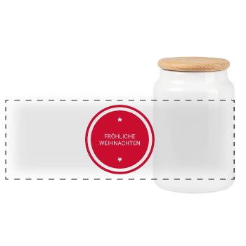 Fröhliche Weihnachten Rundstempel - Panorama Keksdose mit Holzdeckel - Weiß - Vorne