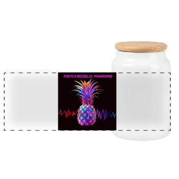 Psychedelischer Ananas Neonprint - Panorama Keksdose mit Holzdeckel - Weiß - Vorne