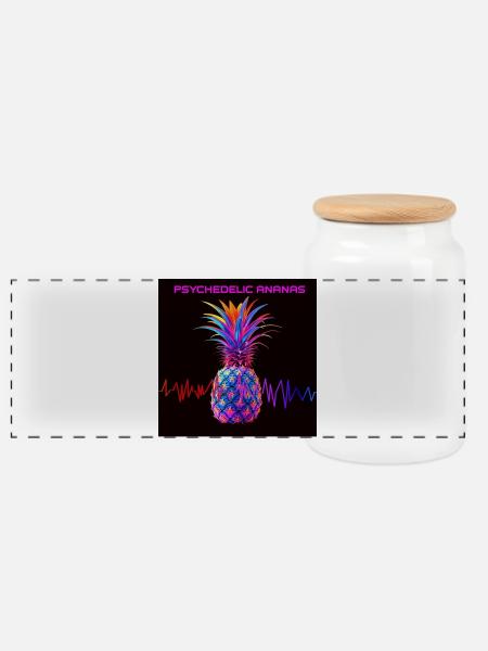 Psychedelischer Ananas Neonprint - Panorama Keksdose mit Holzdeckel - Weiß