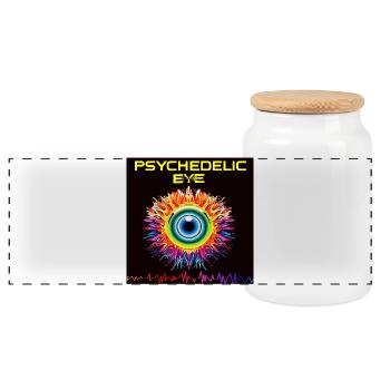 Psychedelisches Augenfeuer - Panorama Keksdose mit Holzdeckel - Weiß - Vorne