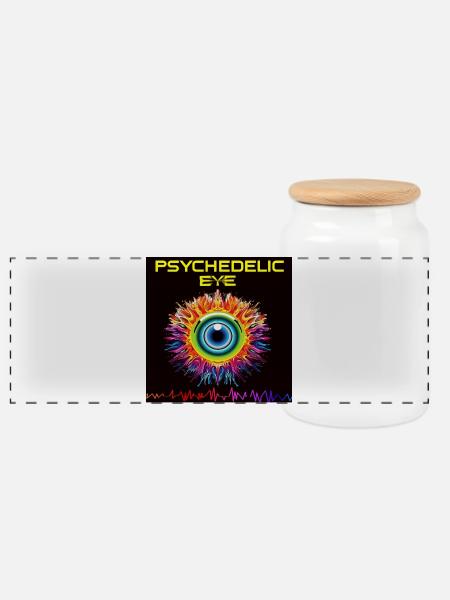 Psychedelic Eye Fire - Panoramic Cookie Jar with Wooden Lid - white