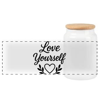love yourself - Panoramic Cookie Jar with Wooden Lid - white - Front