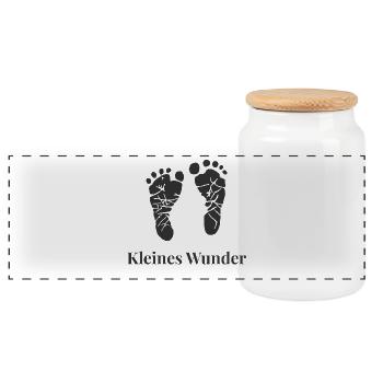 Small miracle – love from the beginning - Panoramic Cookie Jar with Wooden Lid - white - Front