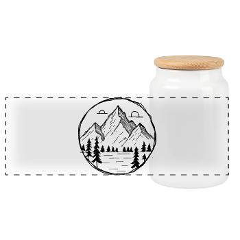 Motif extérieur des montagnes en dessin - Boîte à biscuits avec couvercle en bois - blanc - Devant