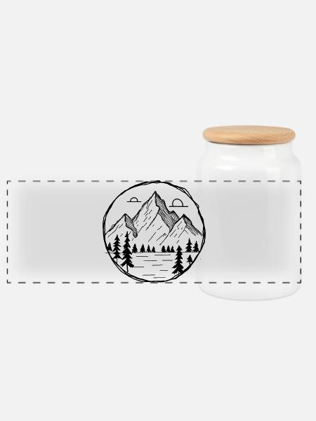 Berge Outdoor Motiv als Zeichnung - Panorama Keksdose mit Holzdeckel - Weiß