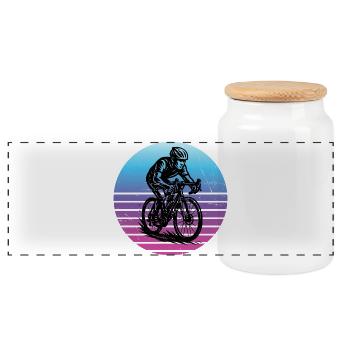Compact road bike design for road bike - Panoramic Cookie Jar with Wooden Lid - white - Front