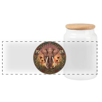 Elephant portrait in a circle of flowers - Panoramic Cookie Jar with Wooden Lid - white - Front
