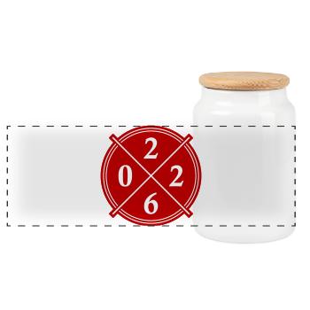 2026 Jahr Symbol - Panorama Keksdose mit Holzdeckel - Weiß - Vorne