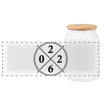 2026 Symbol - Panoramic Cookie Jar with Wooden Lid - white - Front