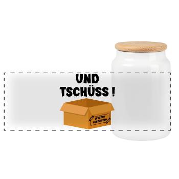 Last day of work Bye bye carton - Panoramic Cookie Jar with Wooden Lid - white - Front