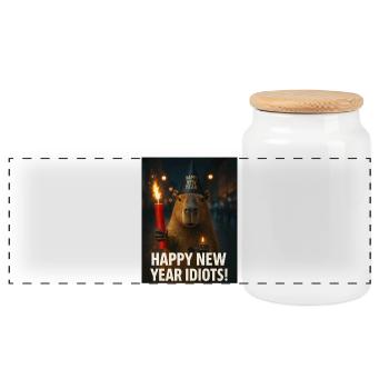 Capybara happy new year idiots - Panorama Keksdose mit Holzdeckel - Weiß - Vorne