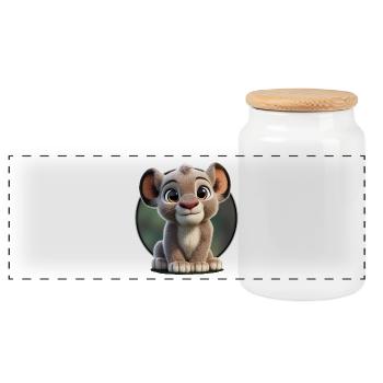 Dessin animé mignon de bébé lionceau - Boîte à biscuits avec couvercle en bois - blanc - Devant