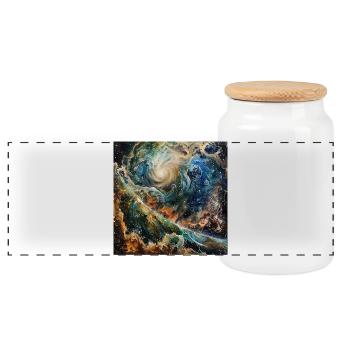 Cosmic Swirl Galaxy - Panoramic Cookie Jar with Wooden Lid - white - Front