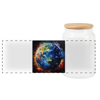 Earth in Cosmic Fire - Panoramic Cookie Jar with Wooden Lid - white - Front