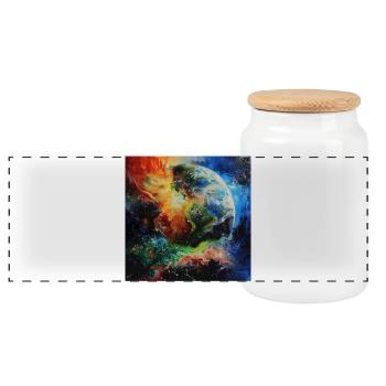 Earth in the magic of colours - Panoramic Cookie Jar with Wooden Lid - white - Front