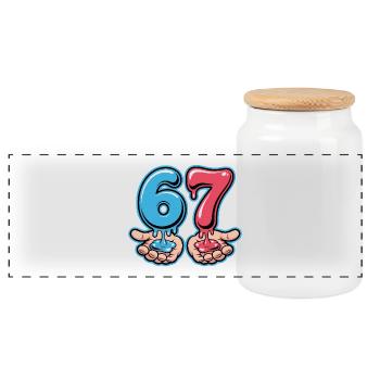 67 - Funny Six Seven T-Shirt - Panoramic Cookie Jar with Wooden Lid - white - Front