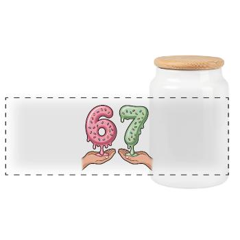67 - Funny Six Seven T-Shirt - Panoramic Cookie Jar with Wooden Lid - white - Front