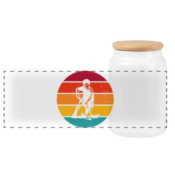 Classic floorball motif - Panoramic Cookie Jar with Wooden Lid - white - Front