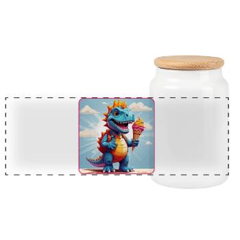 Süßer Dino mit Eiszauber - Panoramic Cookie Jar with Wooden Lid - white - Front