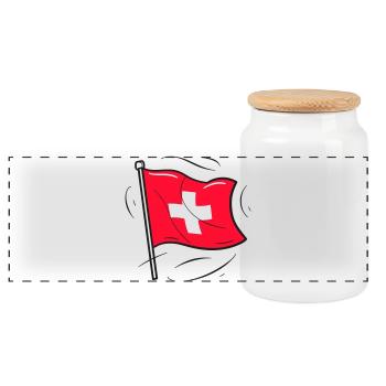 Swiss Flag Patriot Design - Panoramic Cookie Jar with Wooden Lid - white - Front