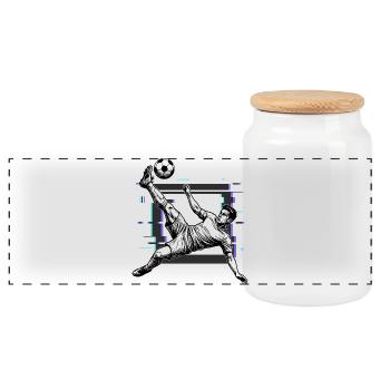 Soccer Shot Overhead Kick Goal - Panoramic Cookie Jar with Wooden Lid - white - Front