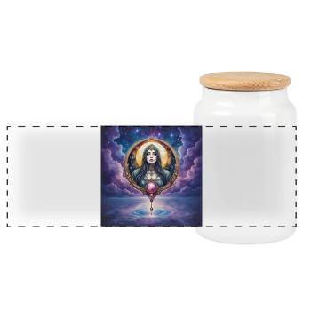 Arcana Lunaire : Femme dans un Anneau Céleste - Boîte à biscuits avec couvercle en bois - blanc - Devant