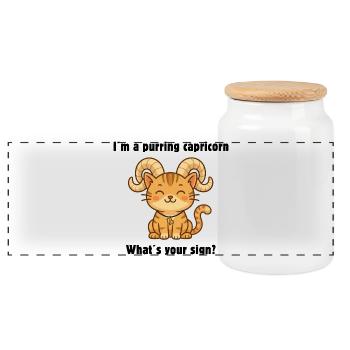 Sweet Capricorn cat – a charming zodiac sign - Panoramic Cookie Jar with Wooden Lid - white - Front