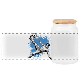 Soccer Shot Overhead Kick Goal Side Kick - Panoramic Cookie Jar with Wooden Lid - white - Front