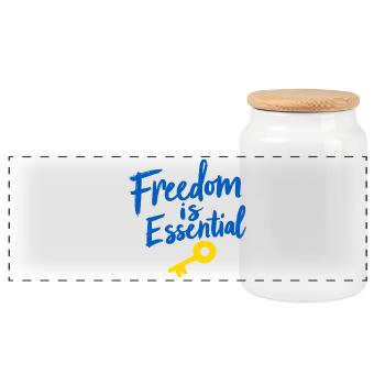 Freedom Is Essential Key to Freedom - Panoramic Cookie Jar with Wooden Lid - white - Front