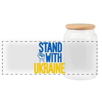 Stand With Ukraine Solidarity - Panoramic Cookie Jar with Wooden Lid - white - Front