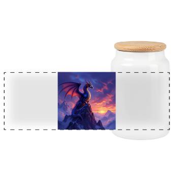 Drache am Sonnenuntergang - Panorama Keksdose mit Holzdeckel - Weiß - Vorne