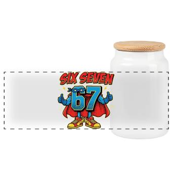 6-7 Meme 67 – Sechs Sieben Schulwitz - Panorama Keksdose mit Holzdeckel - Weiß - Vorne