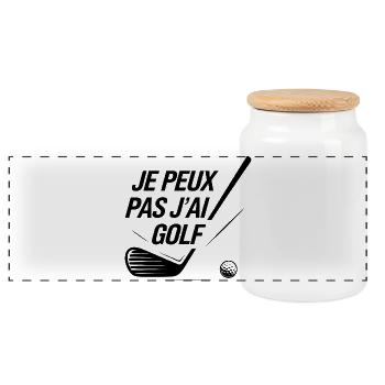 Je_peux_pas_j-ai_Golf - Panoramic Cookie Jar with Wooden Lid - white - Front
