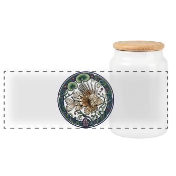 Poisson-lion dans une couronne Art nouveau - Boîte à biscuits avec couvercle en bois - blanc - Devant