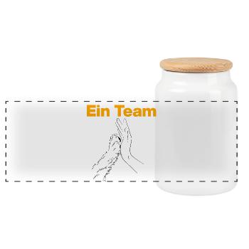 Ein Team – Mensch & Hund, Pfote, Hundeliebe - Panorama Keksdose mit Holzdeckel - Weiß - Vorne