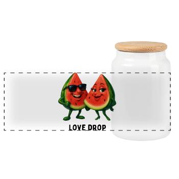 Love Drop Wassermelonen Duo - Panorama Keksdose mit Holzdeckel - Weiß - Vorne