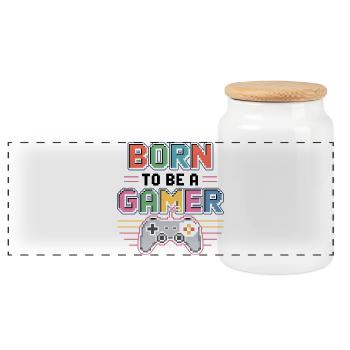Born to be a gamer - Panoramic Cookie Jar with Wooden Lid - white - Front