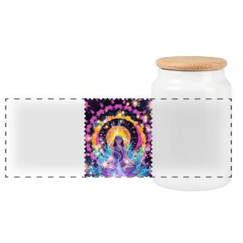 Mandala Meditation Aura - Panoramic Cookie Jar with Wooden Lid - white - Front