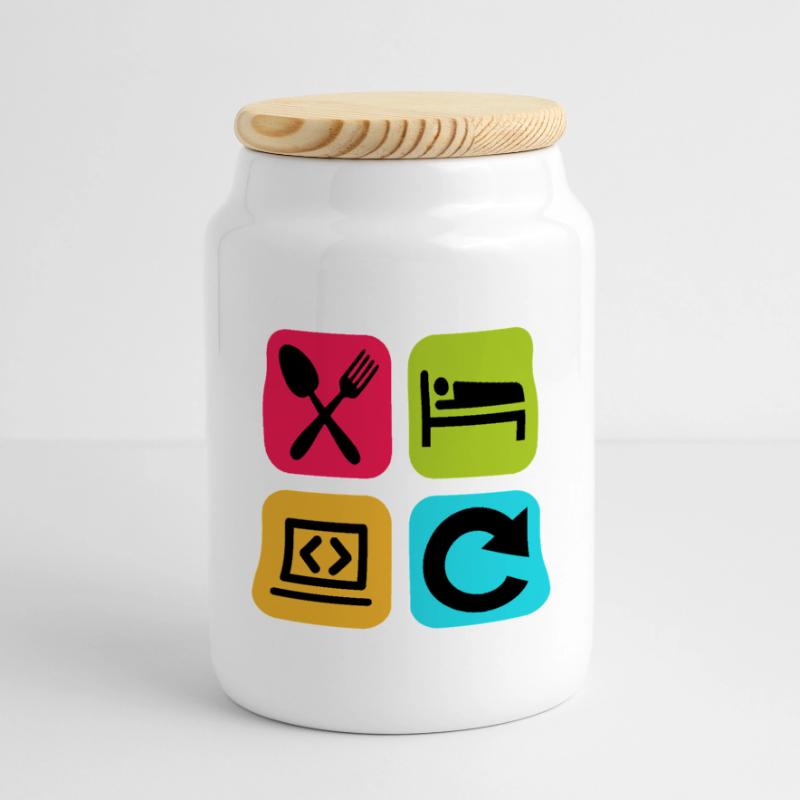 Eat Sleep Program Repeat Funny Quote Code Panoramic Cookie Jar with Wooden Lid