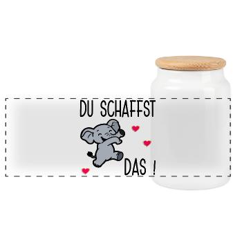 Prüfungen Arbeit - Du schaffst das - Panorama Keksdose mit Holzdeckel - Weiß - Vorne