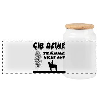 horses - Panoramic Cookie Jar with Wooden Lid - white - Front