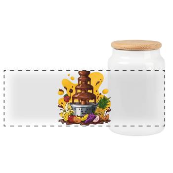 Chocolate Fountain Fruit Parade - Panoramic Cookie Jar with Wooden Lid - white - Front