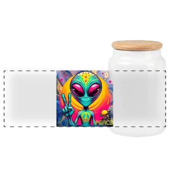 Trippy Alien - Panorama Keksdose mit Holzdeckel - Weiß - Vorne