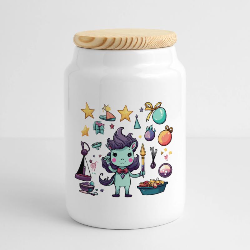 Moon Wizard Pony Magic Workshop Panoramic Cookie Jar with Wooden Lid