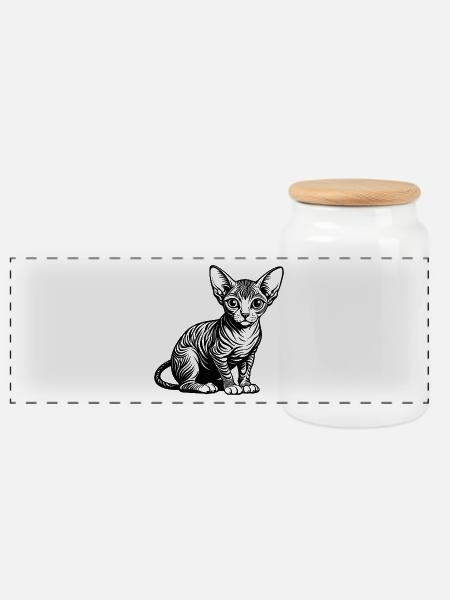 Sphynx-Katze - Panorama Keksdose mit Holzdeckel - Weiß