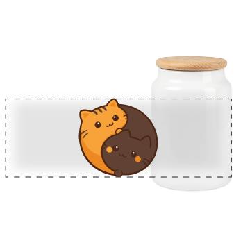 Kuschelkatzen Duo Umarmung Jing Jang - Panorama Keksdose mit Holzdeckel - Weiß - Vorne