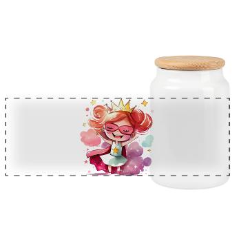 Superheroine Princess - Brave Girl - Panoramic Cookie Jar with Wooden Lid - white - Front